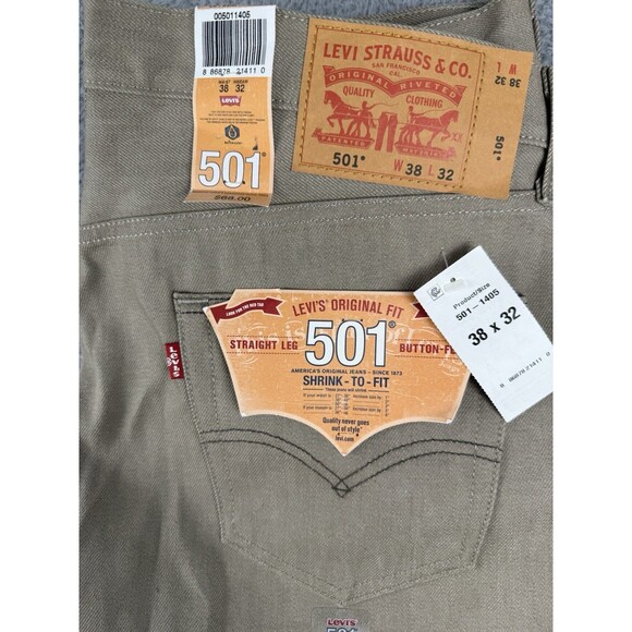 Levi's Men's 501 Original Shrink to Fit Jeans Men’s 38x32 Khaki Tan Button Fly - Picture 4 of 11